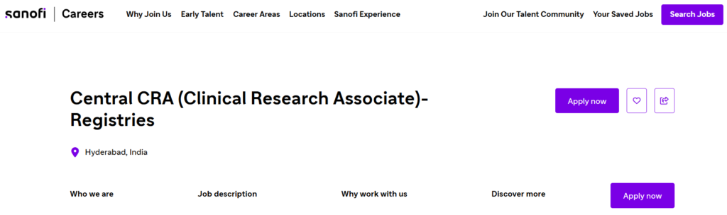 Sanofi is Hiring for a Central Clinical Research Associate for Registries in Hyderabad
