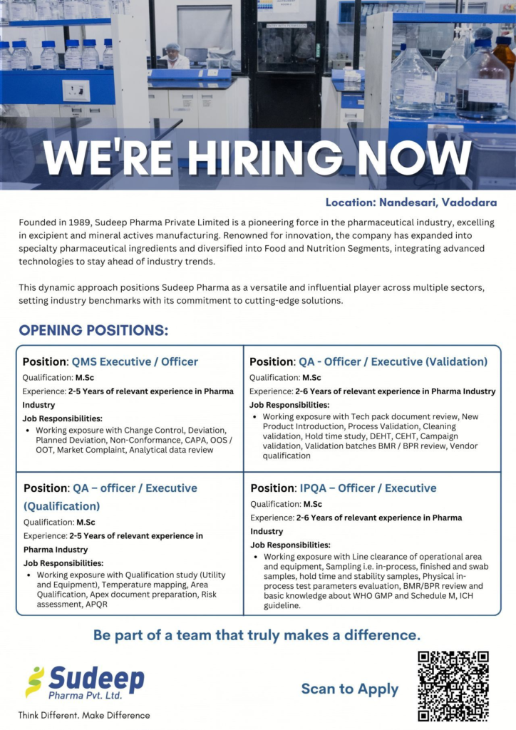 Sudeep Pharma - Hiring for Quality Assurance Job Roles