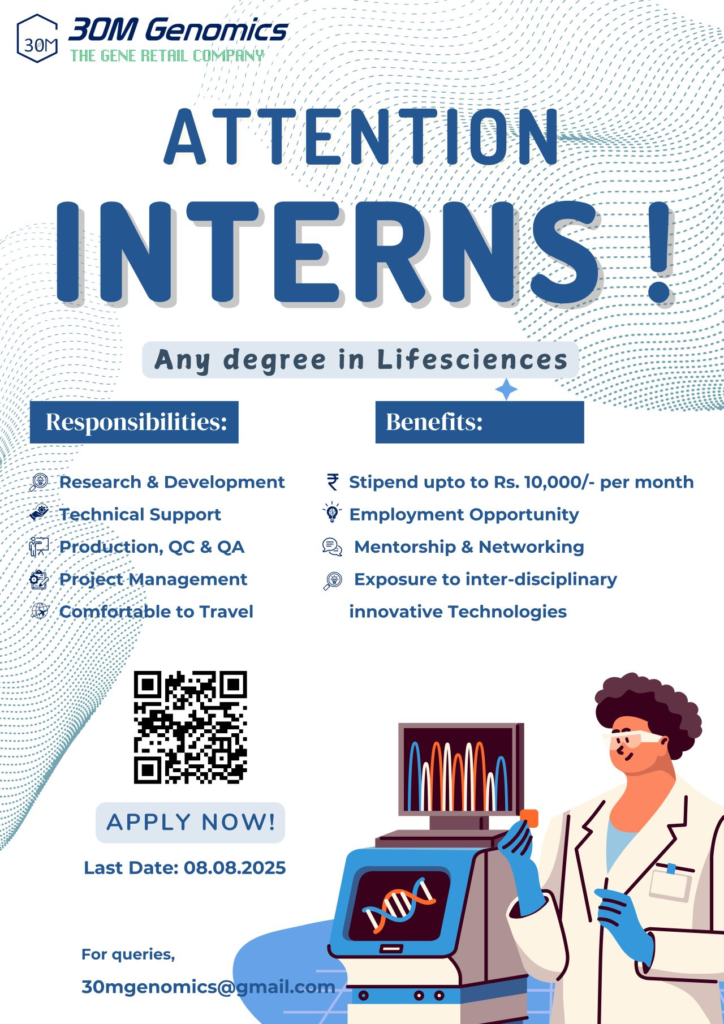 30M Genomics is Hiring Life Sciences Intern (Up to ₹10,000 per month)