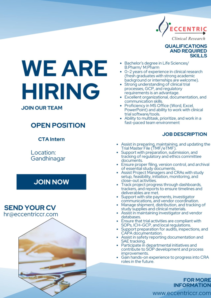 Eccentric Clinical Research is Hiring a Clinical Trial Assistant (CTA) Intern