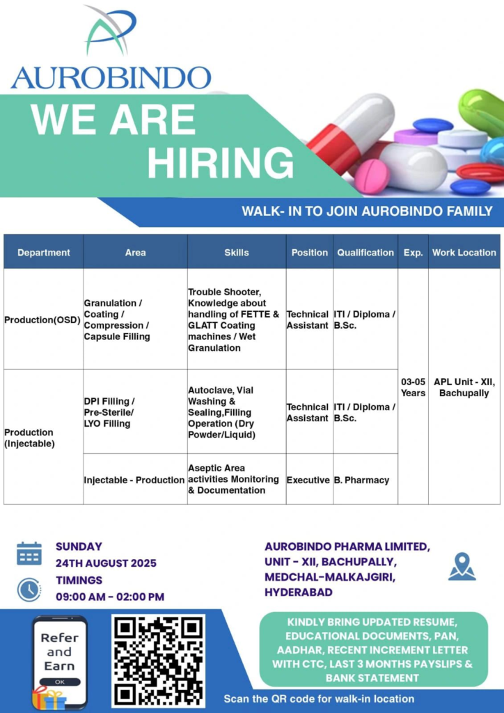 Aurobindo Pharma Walk-in Drive: Exciting Career Opportunities in Production