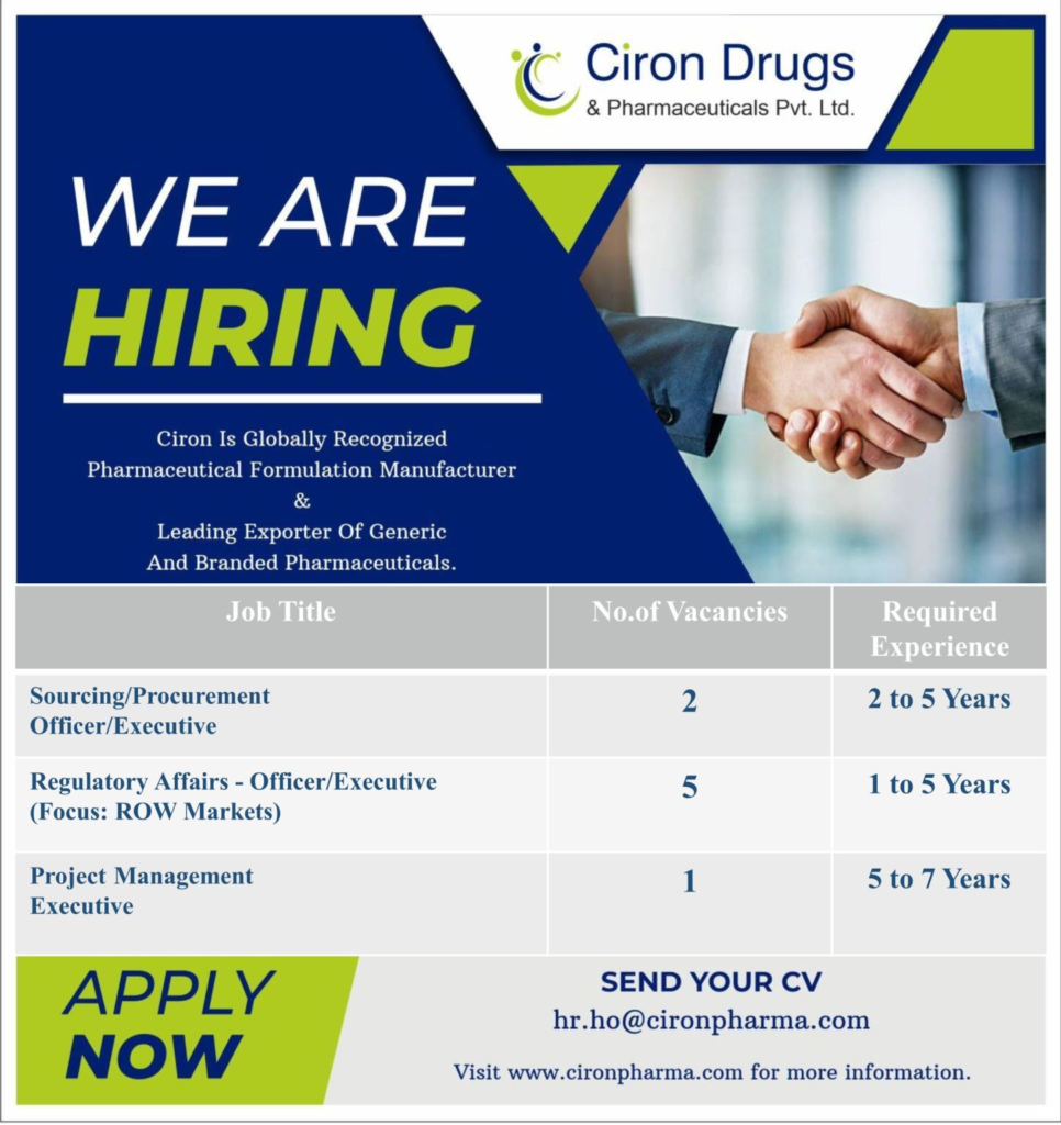 Ciron Drugs & Pharmaceuticals Pvt. Ltd. Careers – Hiring Now for Regulatory Affairs