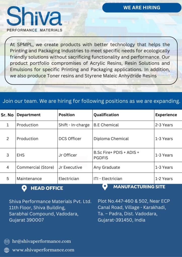 Shiva Performance Materials Careers – Hiring for B.E. & Diploma Chemical Candidates 2025