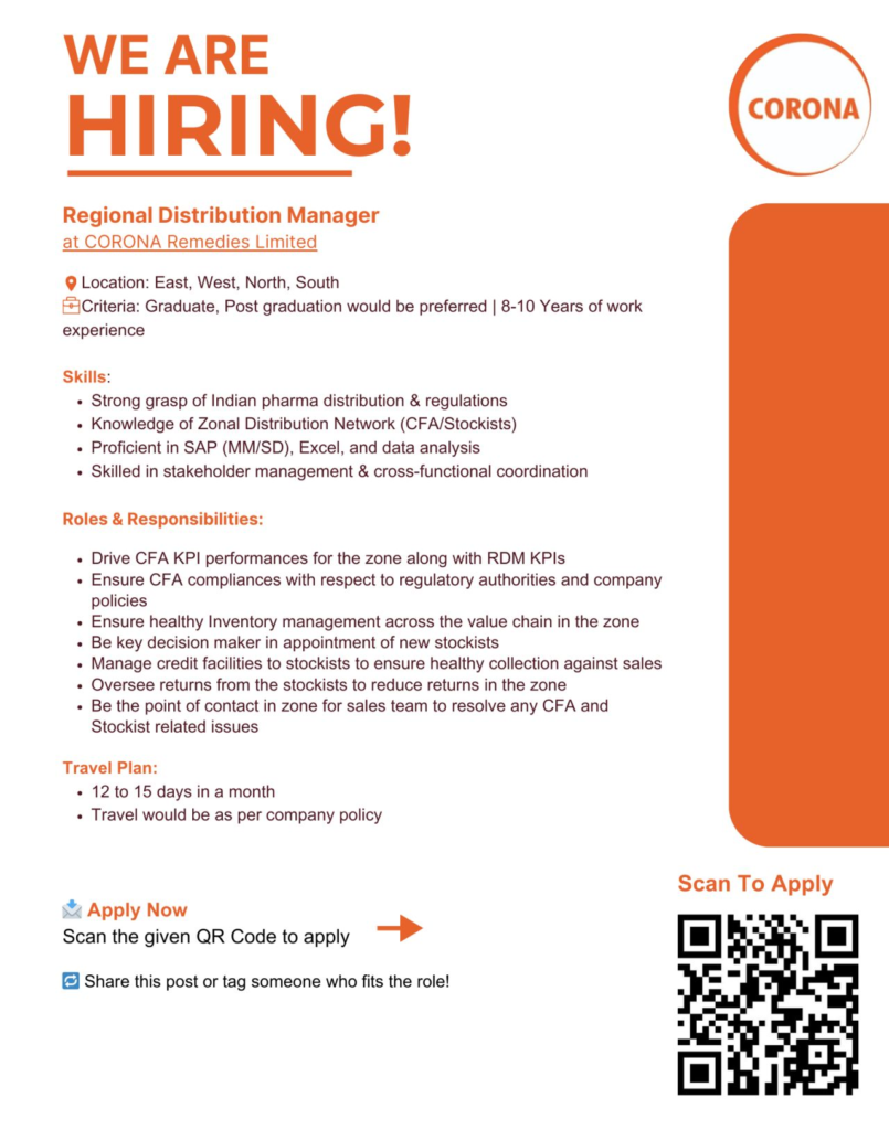 CORONA Remedies is Hiring Regional Distribution Managers