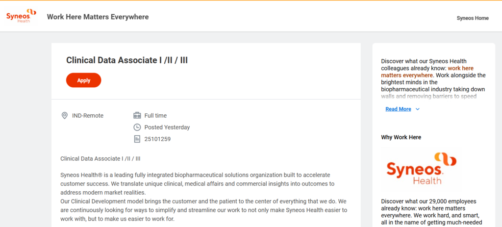Syneos Health is Hiring Clinical Data Associate (Remote, India)