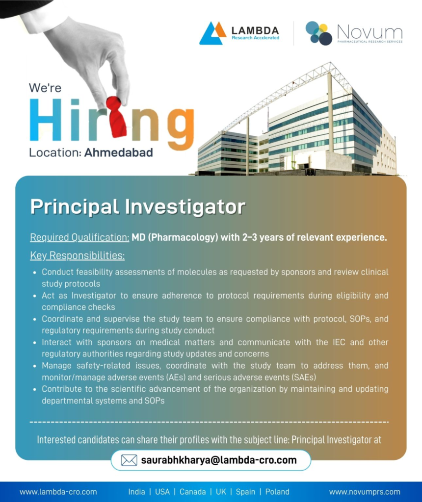 Lambda is Hiring a Principal Investigator in Clinical Research (MD Pharmacology)