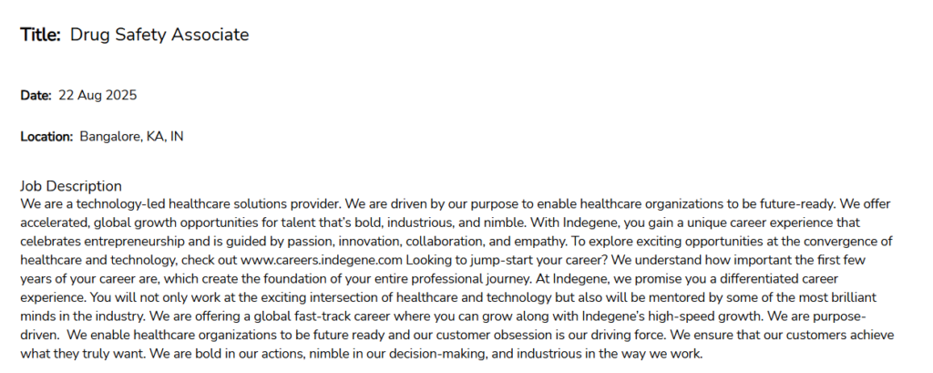 Indegene Is Hiring for a Drug Safety Associate