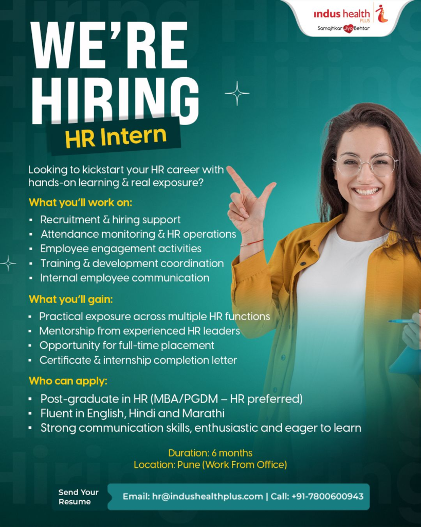 Indus Health Plus is Hiring an HR Intern in Pune!