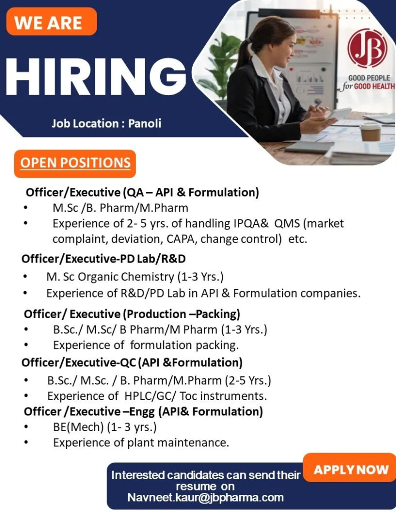 JB Pharma is Hiring in Panoli! Join Our Team of Good People for Good Health