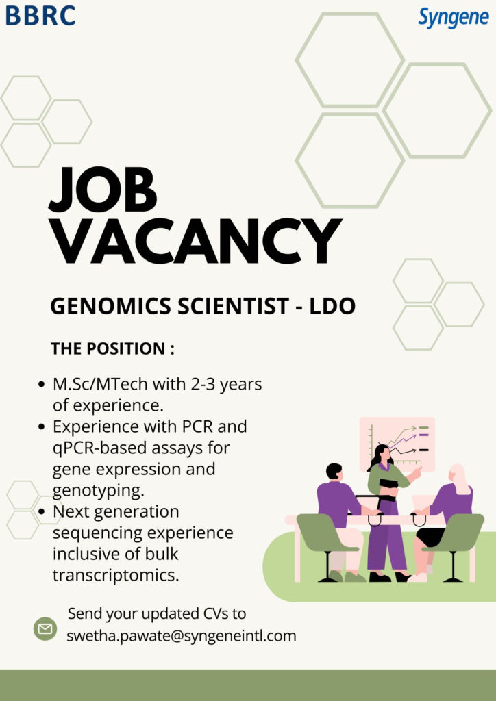 Syngene Job Vacancy – Genomics Scientist (LDO)