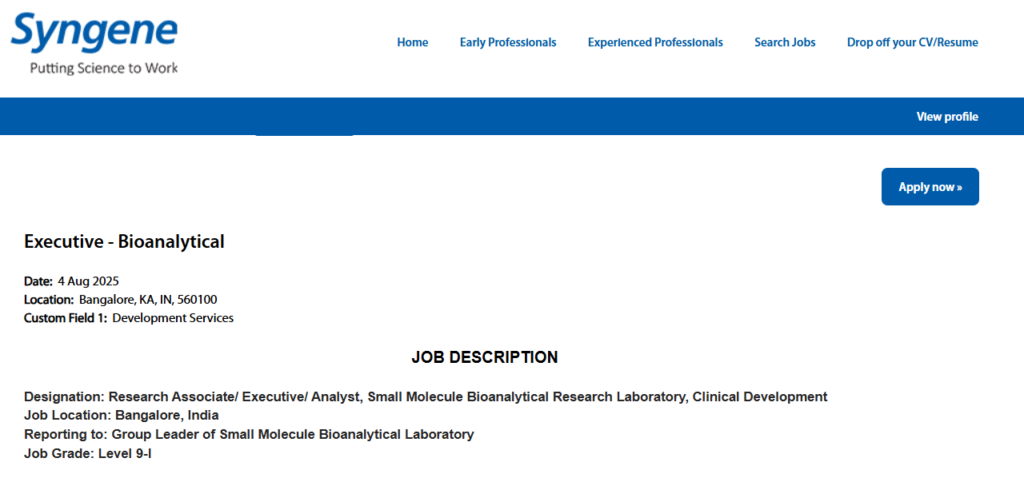 Syngene Pharma Hiring Executive