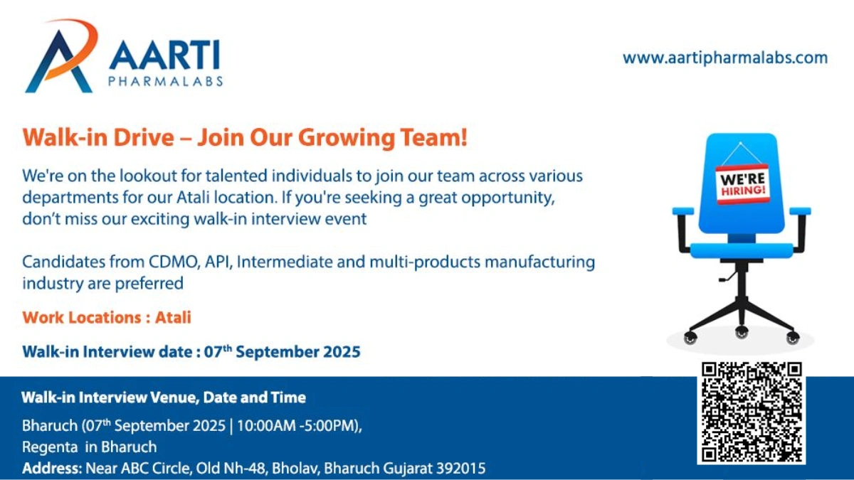 150+ Openings @ Aarti Pharmalabs Walk-In Interview 2025 – Multiple Positions at Atali, Gujarat