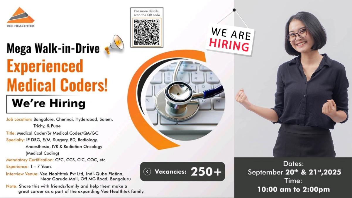 250+ Vacancies @ Vee Healthtek - Mega Walk-In Drive for Medical Coding Jobs in Multiple Cities on 20th & 21st September
