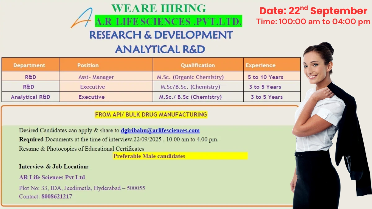 A.R. Life Sciences is Hiring for Analytical R&D Roles on 22nd September