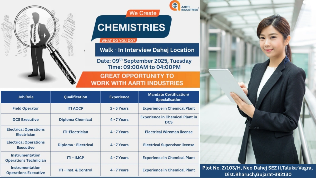 Aarti Industries Walk-In Interview on 09th September 2025 in Dahej Location