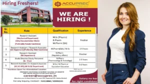 Accuprec Research Labs is Hiring for Research Assistant and Associate Roles (0-6 Years Exp)
