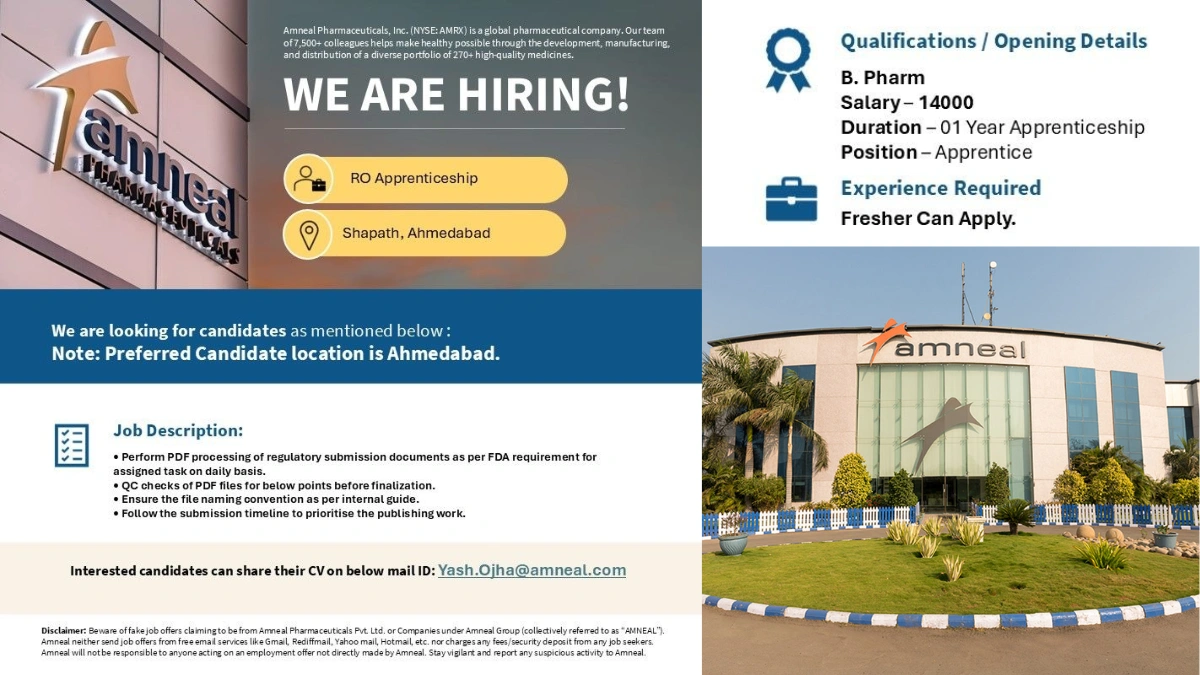 Amneal Pharmaceuticals Walk-In Interview for RO Apprenticeship