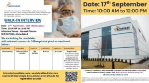 Amneal Pharmaceuticals Walk-in Drive for Officer & Sr. Officer Roles in OSD Manufacturing on 17th September