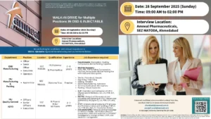 Amneal Pharmaceuticals Walk-in Interviews for OSD & Injectable Roles on 28th September