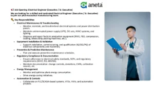 Aneta Pharmaceuticals is Hiring for Electrical Engineer in Ahmedabad