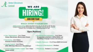 Arene Lifesciences Limited Walk-in Recruitment Drive – 12th to 16th September 2025
