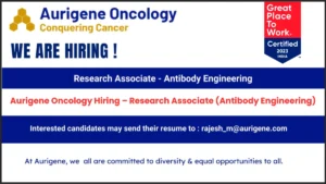 Aurigene Oncology Hiring – Research Associate (Antibody Engineering)