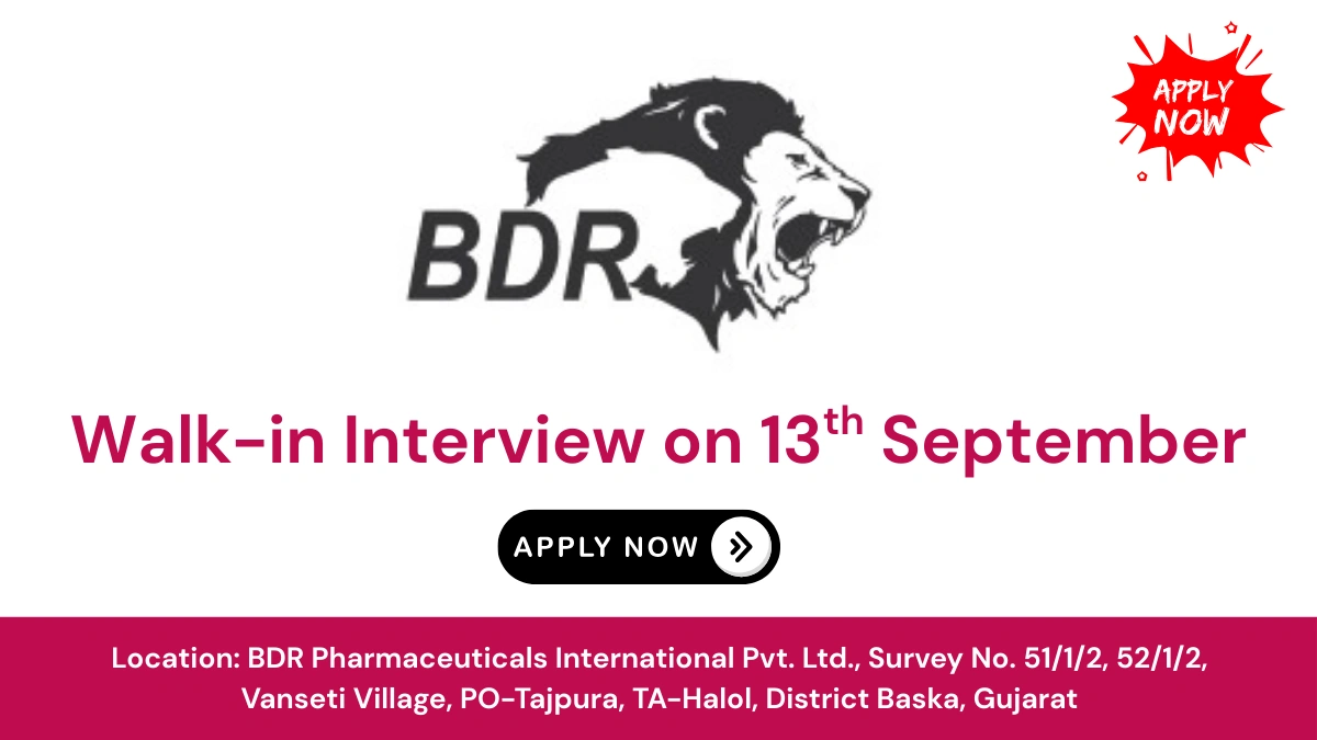 BDR Pharmaceuticals Walk-in Interview 2025 – QC & Lab Roles on 13th September