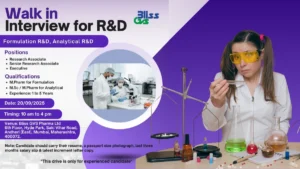 Bliss GVS Pharma Ltd. Walk-In Interview for R&D Positions