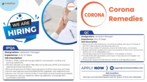 Corona Remedies is Hiring for Assistant Manager Positions in Quality Control and Assurance