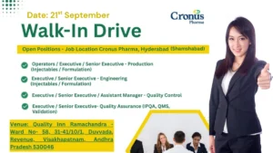 Cronus Pharma Walk-In Drive – Experienced Professionals (September 2025)