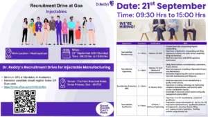 Dr. Reddy’s Recruitment Drive in Goa for Injectable Manufacturing Roles on 21st September