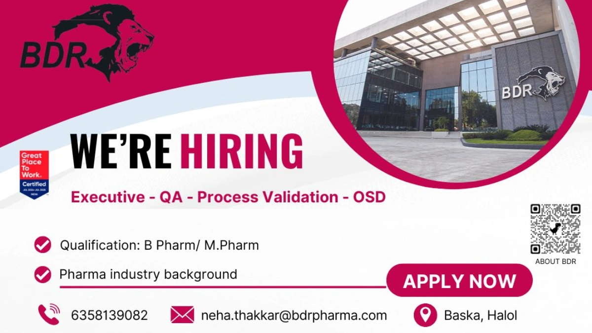 Executive – QA Process Validation (OSD) Job Opening at BDR