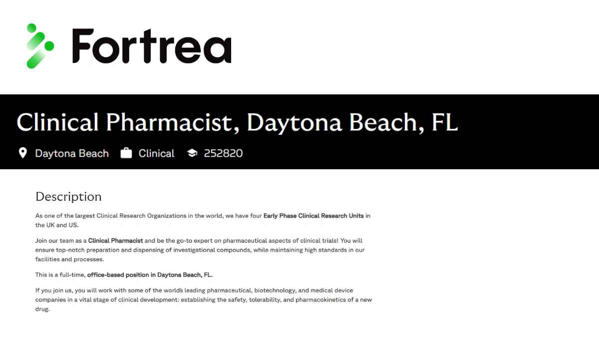 Fortrea is Hiring for Clinical Pharmacist Role in Daytona Beach, FL