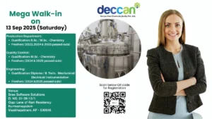 Freshers Jobs @ Deccan Fine Chemicals Mega Walk-in Drive on 13th September 2025