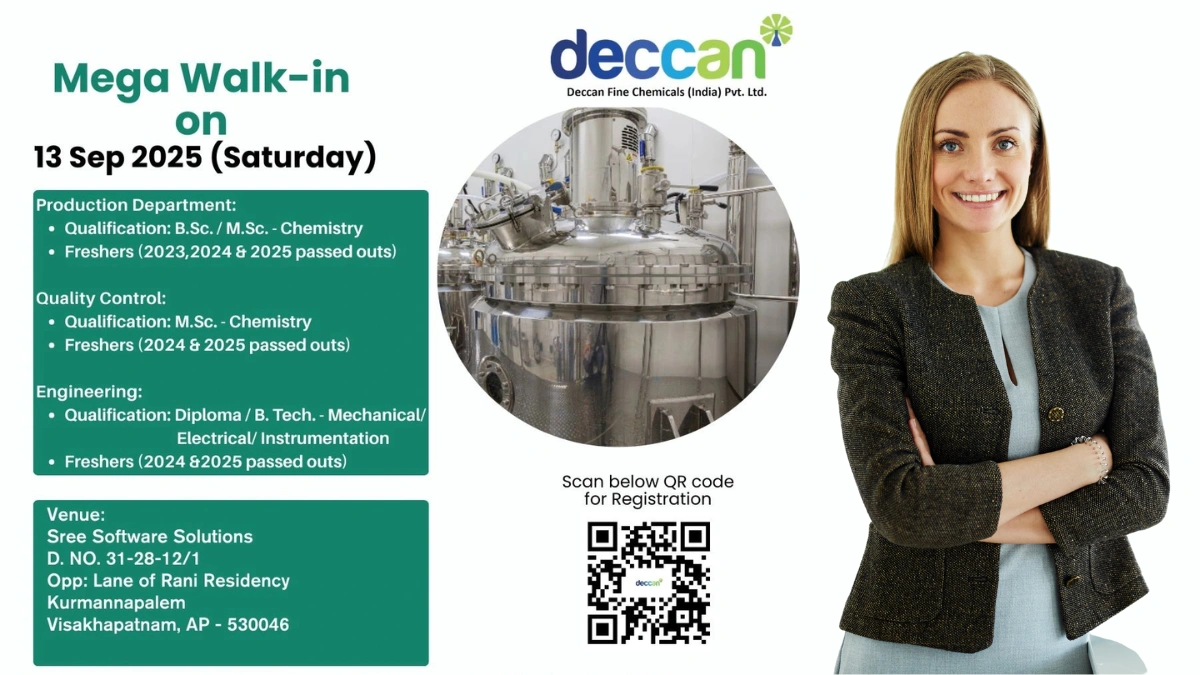 Freshers Jobs @ Deccan Fine Chemicals Mega Walk-in Drive on 13th September 2025