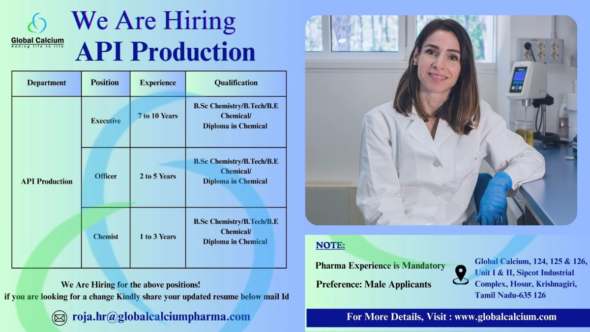 Global Calcium - Hiring for API Production Careers