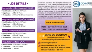 Gowrie Research Walk-In Interview for R&D and Regulatory Roles on 22nd to 26th September