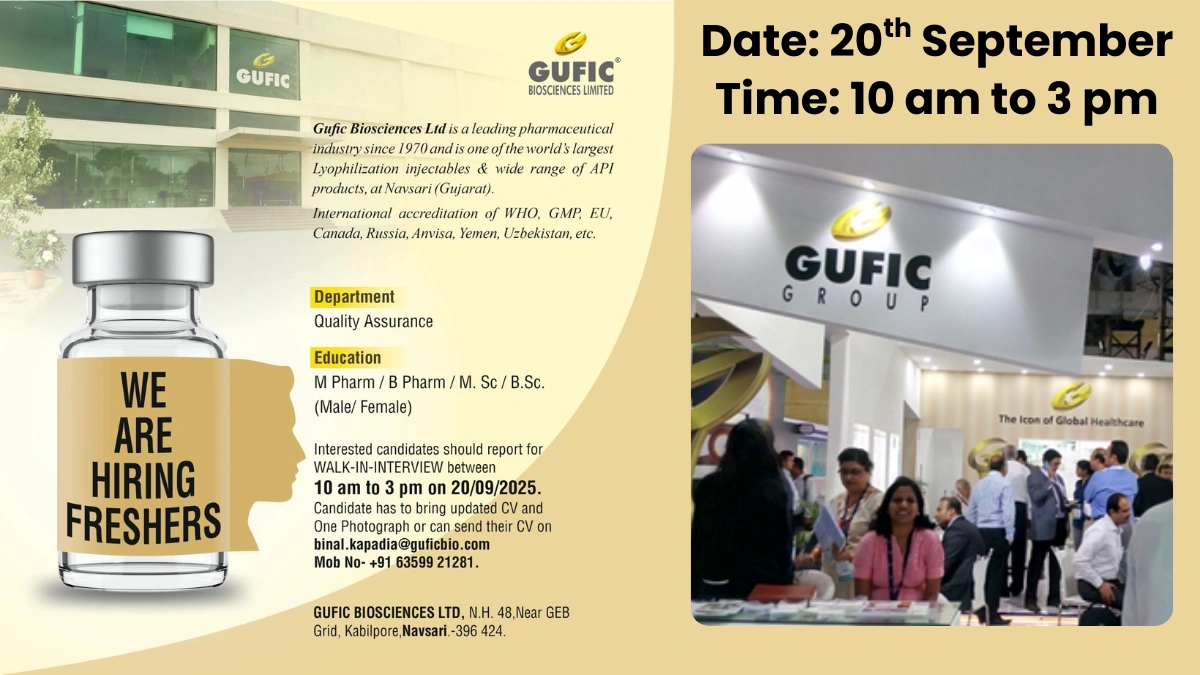 Gufic Biosciences Walk-in Interview for Freshers on 20th September