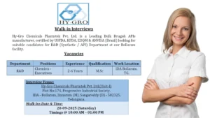Hy-Gro Chemicals Pharmtek Pvt. Ltd. Walk in Interview on 20th September