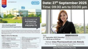 Intas Pharmaceuticals Walk-In Drive for QA, Engineering, Manufacturing Roles on 27th September