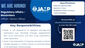 JAMP India Pharmaceuticals is Hiring Regulatory Affairs (Biosimilars)