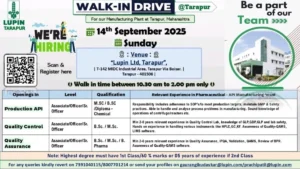 Lupin Limited Walk-In Drive 2025 – Job Openings for Production, QA & QC Roles on 14th September 2025