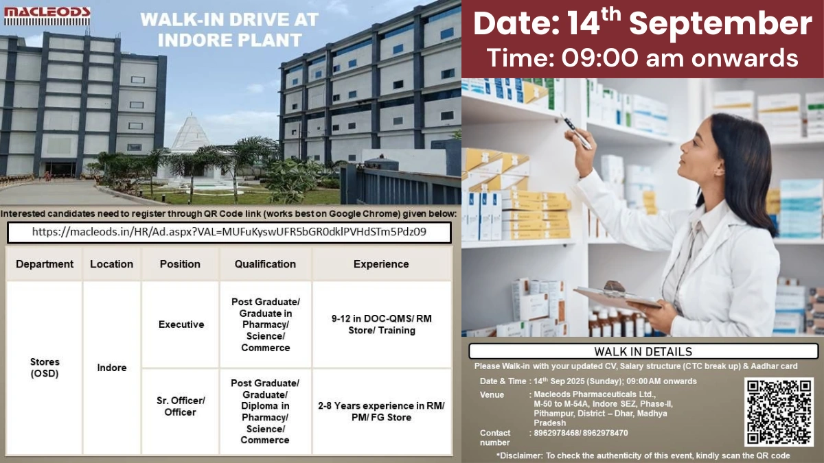 Macleods Pharmaceuticals Walk-in Drive at Indore Plant