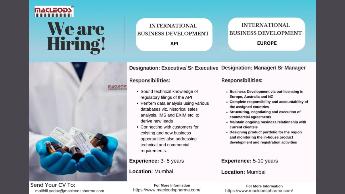 Macleods Pharmaceuticals is Hiring for International Business Development Careers