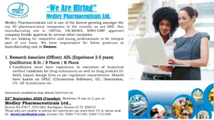 Medley Pharmaceuticals Ltd is Hiring for Research Associate (Officer) - Analytical Development Lab