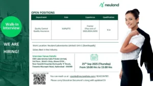 Neuland Laboratories Walk-In Interviews for Fresher Jobs on 25th September