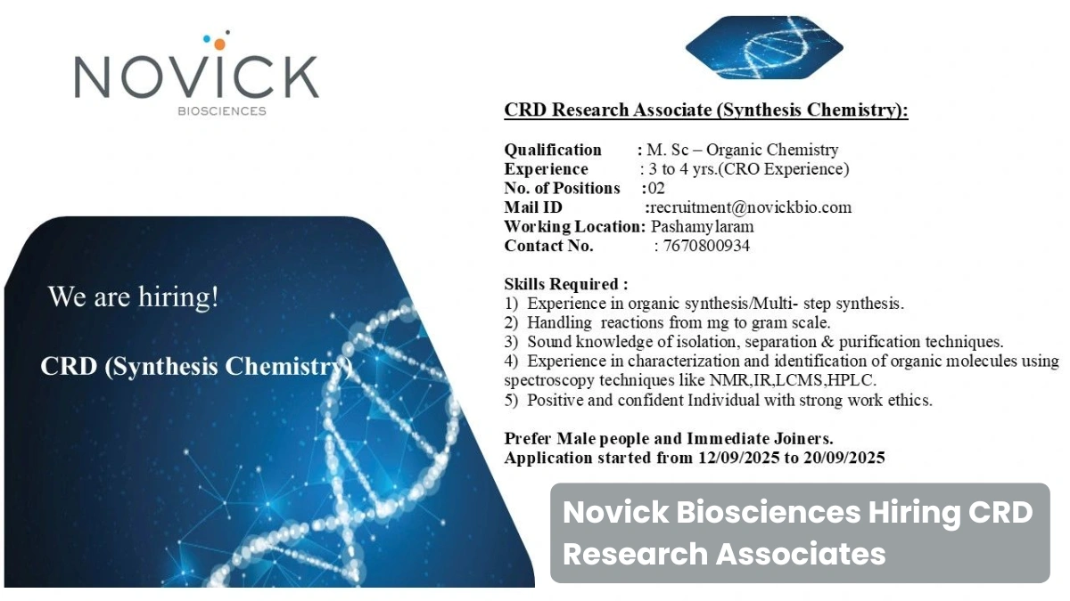 Novick Biosciences Hiring CRD Research Associates – September 2025
