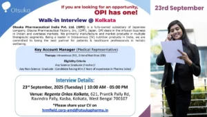 Otsuka Pharmaceutical India Walk-in Interview for Key Account Manager (Medical Representative) on 23rd September