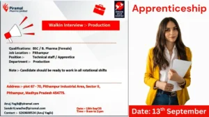 Piramal Pharma Limited Walk-In Interview – Production (Female Candidates) on 13th September
