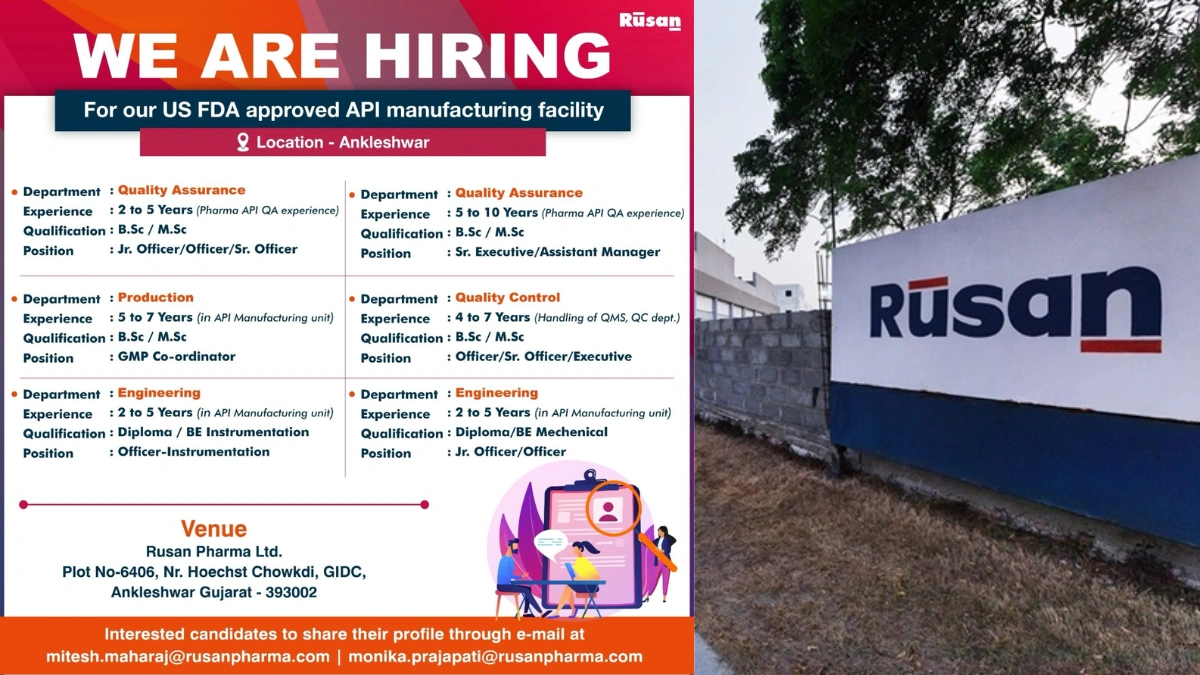 Rusan Pharma Walk-In Interviews for Multiple Roles in Ankleshwar